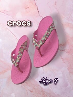 CROCS Pink Floral-Print Flip Flop Sandals Size 9